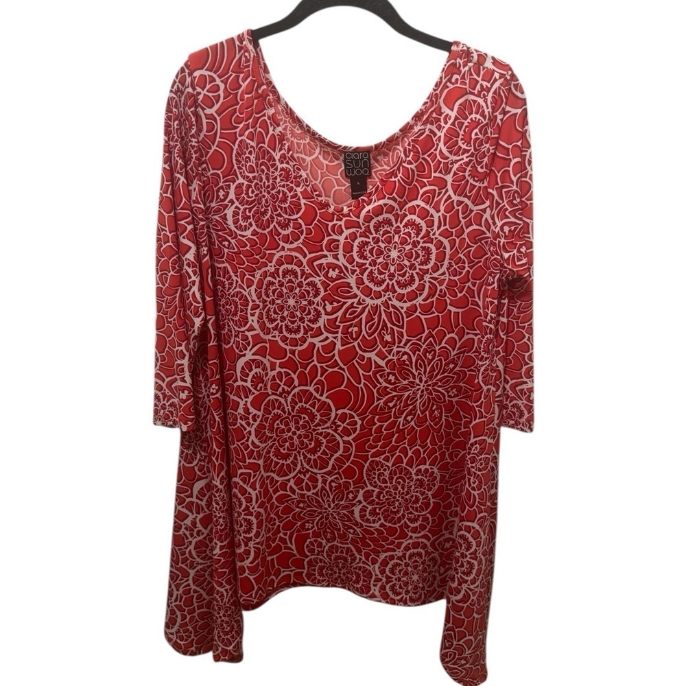 Clara SunWoo Red Floral Blouse Size Large